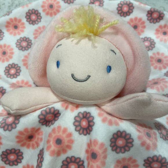 Aurora baby Lovey Plush Doll Blonde Pink 10” Round Flower Print Hat  RED1 - Picture 2 of 5